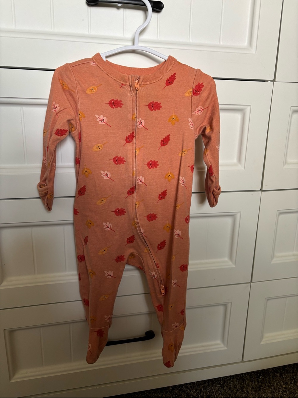 Old Navy Peach Footed One-Piece Sleep and Play Romper with Leaf Print
